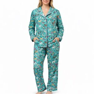 My Danielle 2 Piece Lounge Pajama Set Pants Top Pockets Horse Flowers Size M